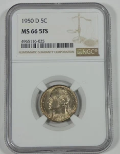 1950-D Jefferson Nickel CERTIFIED NGC MS 66 5-Full Steps 5c - Picture 1 of 4