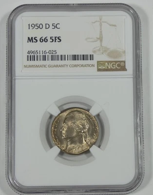 1950-D Jefferson Nickel CERTIFIED NGC MS 66 5-Full Steps 5c - Image 1 of 4