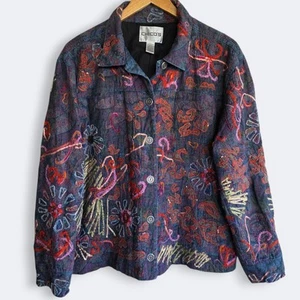 Chico's Denim bestickte Boho Jacke Wearable Art Perlen Gr. XL Maximalist - Bild 1 von 20