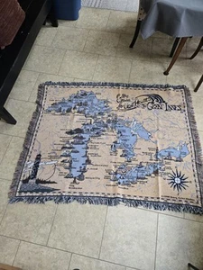Map Globe Atlas Blanket Throw Tapestry Woven Fringe 1990 Avery Color Studios - Picture 1 of 4