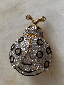 Vintage seltene Swarovski schwarz weiß österreichische Kristall Marienkäfer Käfer Brosche Anstecknadel - Bild 1 von 13