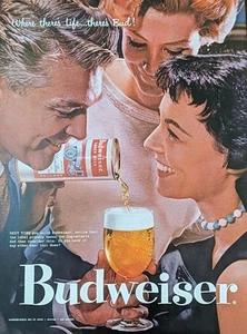 1957 Vintage Budweiser Beer Print Ad, Old Fashioned Party Photography  - Picture 1 of 1
