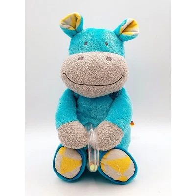Manhattan Toy Co Blue Gray Hippo Holding Circle Rattle Plush 15" Foto 1 de 4