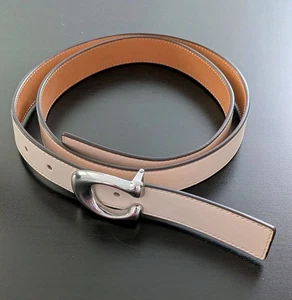 Coach 32mm Sculpted C Leather Belt Women's Large Cream Beige Tan Brown 78176 - Picture 1 of 9