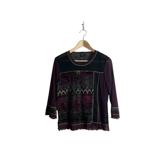 Tribal Large Floral Velvet Burnout Mesh Semi-Sheer Top Boho Artsy Whimsigoth - Bild 1 von 9