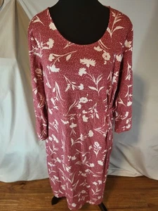 Lands End Dress Faux Wrap Midi Length Large Pink Floral Stretch Sleeveless Modal - Picture 1 of 6