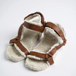 Vionic Faux Fur Sandals Women's 9 Shearling Slip-On Brown Slippers Cozy Arch - Picture 1 of 9