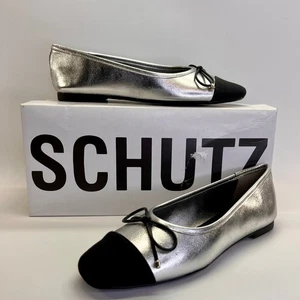 Schutz Arissa flache Leder-Ballerinas Größe 5,5B silber schwarz runde Spitze - Bild 1 von 17