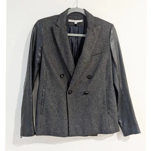 Veronica Beard Mixed Media Wolle Leder Zweireiher Blazer Jacke Gr. 4 - Bild 1 von 7