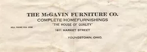 Youngstown Ohio ~ The McGavin Furniture Co. - 1611 Market St ~ 1920 Billhead Header - Bild 1 von 2