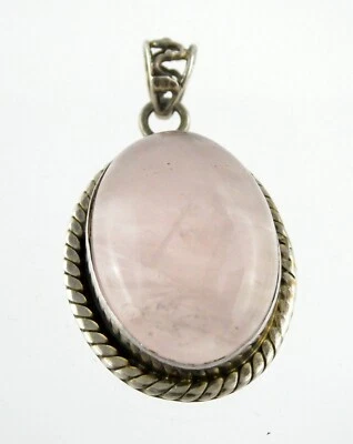 Colgante cabujón de cuarzo rosa de plata de ley 925 1,5 pulgadas de largo 12,7 gramos Foto 1 de 4