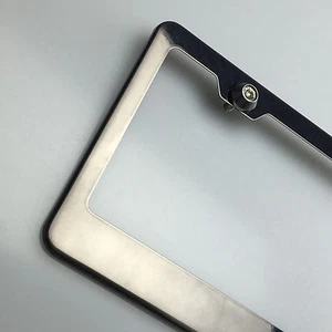 Powder Coated Black Chrome License Plate Frame w/ Aluminum Circle Type Screw Cap - Imagen 1 de 8