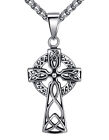 Stainless Steel Filigree Celtic Cross Irish Knot Men Women Pendant Necklace