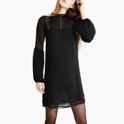 PEPE JEANS LONDON PL951862 MARLA Dress Lace Embroidery Standup Collar Black M - Image 1 of 4