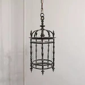 Antica lanterna da sala bronzo vetro circolare edoardiano di Faraday & Son restaurata - Foto 1 di 10