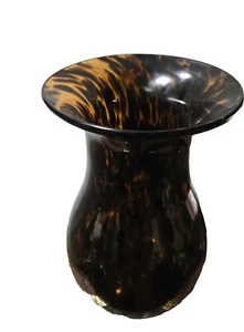 Tortoise Shell Pattern Large Blown Glass Vase 9" - Picture 1 of 18