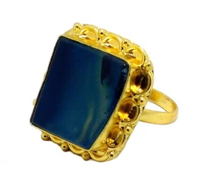 Slice Agate Rings Gold Plated Handmade Rare Gemstone Jewelry Big Ring Size-8 - Picture 1 of 3