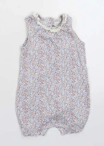 NEXT Girls White Floral Cotton Blend Babygrow Size 6-9 Months Snap - Picture 1 of 12
