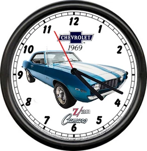 Licensed 1969 Z28 Chevy Camaro Blue Chevrolet General Motors Sign Wall Clock - Picture 1 of 1