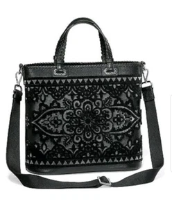 BRIGHTON MIRA 3D BLACK LEATHER,VELVET CASABLANCA BUCKET TOTE SHOULDERBAG $450NWT - Picture 1 of 12