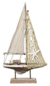 Deko Segelboot im Treibholz Look Seestern Muschel maritim Schiff Boot Höhe 32cm - Bild 1 von 5