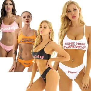 Damen 2-teilig bedruckte Mini-Unterhemd-BH kurz geschnittene Oberteile mit Slips Bikini-Set Bademode - Bild 1 von 50