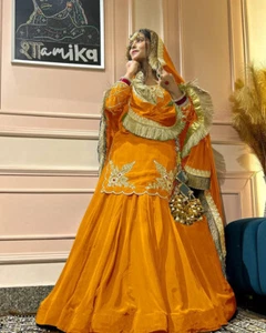 New Presenting Natural Crep Silk Top Lehenga With Designer Dupatta For Function - Picture 1 of 13