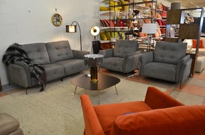 Italian Sofas Bolzano 3 Seater Couch + 2 Arm Chairs All Power Recliners Grey New - Picture 1 of 22