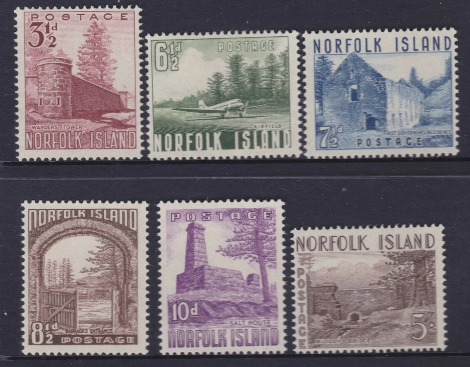 1953 Norfolk Island Definitives Set (6) to 5/- Bloody Bridge  MH        REF:NI06 - Image 1 of 1
