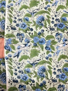 Indian Hand Block Printed Cotton Fabric Blue Bird Craft Voile fabric By 5 Yard - Picture 1 of 13