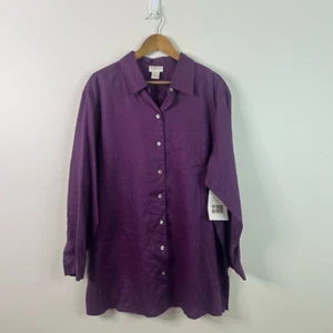 Camisa Jordan Nueva Con Etiquetas Mujer 1X/2X Púrpura 100% Lino Lavable Abotonada Manga Larga - Imagen 1 de 10