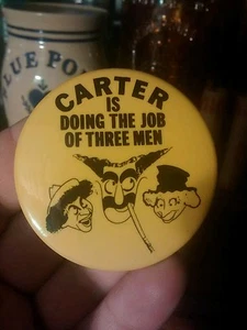 ANTI-CARTER “CARTER IS DOING THE JOB OF THREE MEN” MARX BROS. PRO-REAGAN pinback - Picture 1 of 2