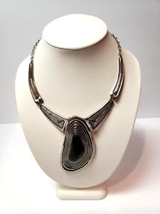 KLOBIGE SCHWARZE EMAILLE STATEMENT HALSKETTE - Bild 1 von 7