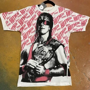 Vintage 1993 WWF Wrestling Bret Hart The Hitman All Over Print T-shirt - Picture 1 of 10