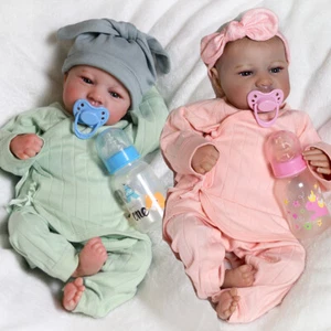 Twins Reborn Dolls Realistic Real Baby Boy&Girl Vinyl Silicone Newborn Doll Gift - Picture 1 of 12