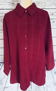 Jessica London blusa donna 1X pesante con bottoni maniche a 3/4 bordeaux - Foto 1 di 10