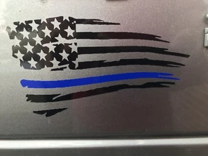 Thin Blue Line American Flag Distressed Police Vinyl Sticker USA Support Cop - Picture 1 of 6