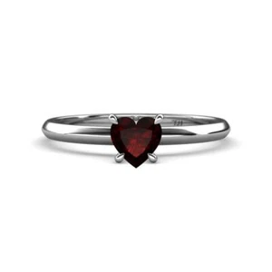 Heart Shape Red Garnet Knife Edge 4 Prong Solitaire Ring 14K Gold JP:313933 - Picture 1 of 16