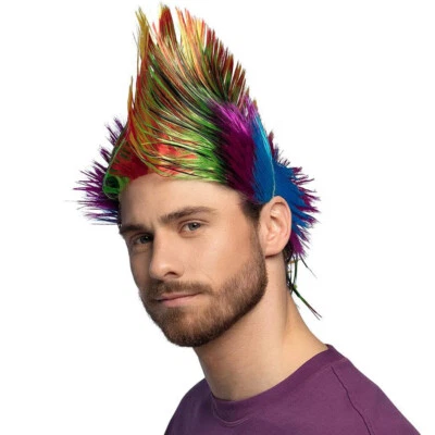 BOLAND BUNTE PUNKER PERÜCKE # Karneval 80er 90er Musiker Rocker Punk Gag Kostüm Party