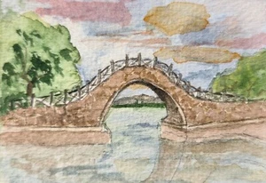 Retha Russell Martin - Ab ins Dorf - ACEO Original Aquarell - Bild 1 von 1