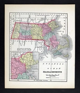 1857 Morse Map Massachusetts Boston Cape Cod Plymouth Nantucket Salem Concord MA - Picture 1 of 5