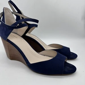 Cole Haan Sadie Grand Open Toe Wedge Sandals Leather Nubuck Strappy Blue Size 11 - Picture 1 of 6