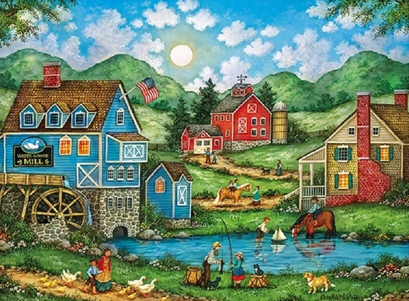 Jigsaw Puzzle Americana Fishing with Grandpa Country Life 500 piece NEW 19"x14" - Image 1 of 1