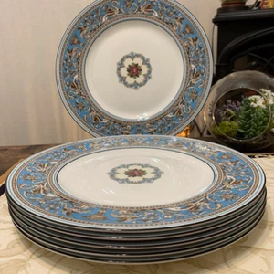 Wedgwood Florentine Turquoise Dinner Plate 27.5cm Set of 5 Black Pot England - Picture 1 of 10