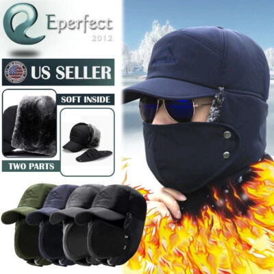 Sombrero de trampero con solapa de oreja de piel de invierno máscara facial completa aviador térmico cálido nieve gorra de esquí Foto 1 de 3