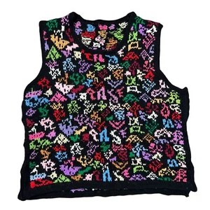 Vintage Wool Vest Knit Cardigan Sweater Chunky Multicoloured Womens Medium - Picture 1 of 7