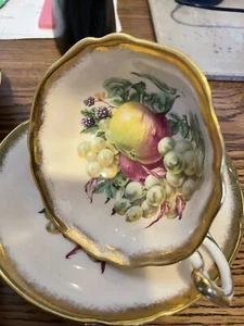 Vintage Paragon Fruit Orchard Tea Cup & Saucer Gold Gilt Apple Grape Blackberry - Picture 1 of 5