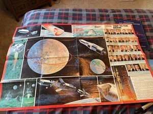 1969 Hammond Trip to The Moon Poster NASA Astronauts Spacecraft Moon Map Orbits - Picture 1 of 20