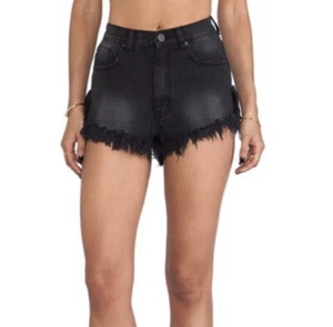 NEW UNIF Denim High Waist Cut Off Shorts Black Distressed Womens Size 27 - Picture 1 of 5