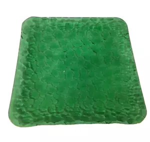 Vintage Bubble Art Glass Large Square Serving Platter Green Gold Trim 12x12" - Picture 1 of 9